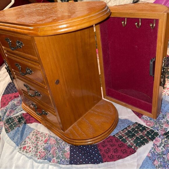 Mele & Co Vintage Wooden Jewelry Box w mirror, velvet lined drawers & side doors - Picture 6 of 15